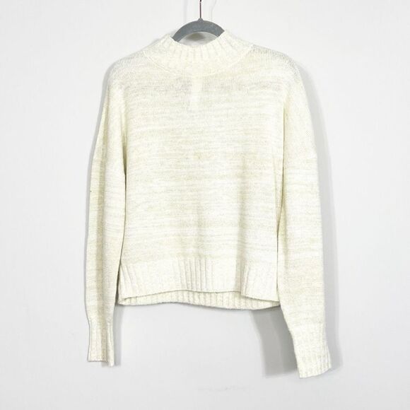 NSR Mock Neck Sweater Large Long Sleeve Cream Gold Sparkle Thread CT10514 New - Picture 1 of 8